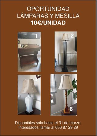 Lámparas y Mesilla 10€/unidad