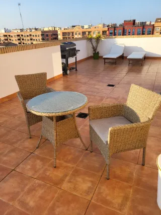 Mesa y 2 Sillas Terraza Mimbre y Cristal