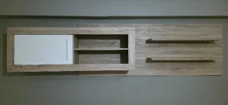 Mueble TV y mesa comedor madera y blanco