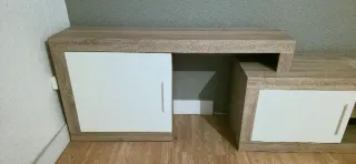 Mueble TV y mesa comedor madera y blanco