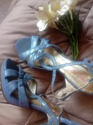 Tacones Prestigio Azul/Plata Talla 38