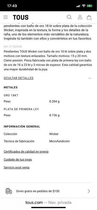 Pendientes Tous Wicker Dorados y pulsera perlas