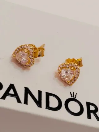 Pendientes Pandora Corazón Chapado Oro 14k