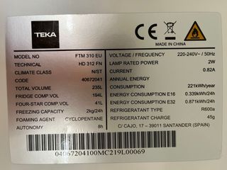 Nevera Teka 235L Blanca