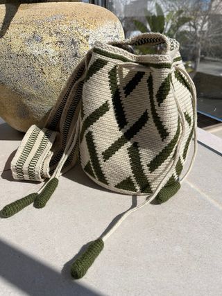 Bolso Wayuu Colombiano Crema y Verde