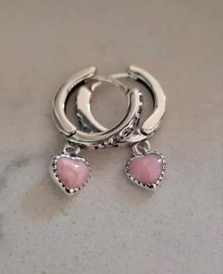 Pendientes Plata Corazón Rosa