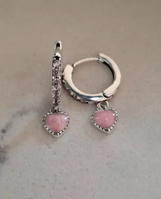 Pendientes Plata Corazón Rosa