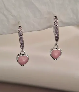 Pendientes Plata Corazón Rosa