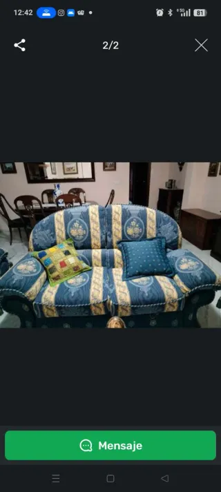 Divano 3 e 2 posti in tessuto blu e giallo