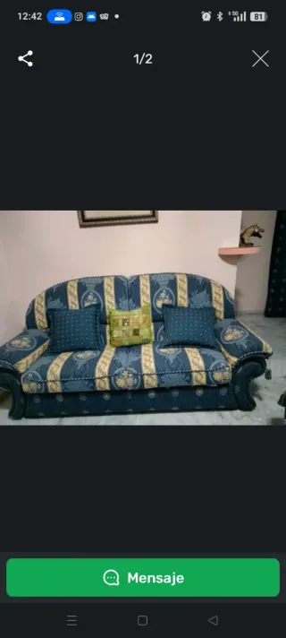 Divano 3 e 2 posti in tessuto blu e giallo