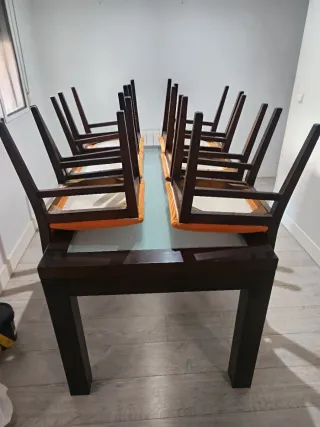 Mesa Comedor Cristal y 6 Sillas Naranja