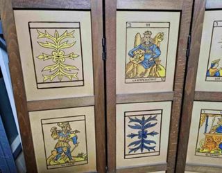 BIOMBO MADERA CON CARTAS DEL TAROT PINTADAS 1968