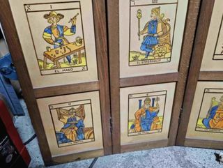 BIOMBO MADERA CON CARTAS DEL TAROT PINTADAS 1968