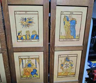 BIOMBO MADERA CON CARTAS DEL TAROT PINTADAS 1968