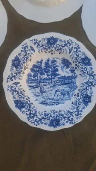 Set 5 Platos Soperos Franceses Porcelana Azul