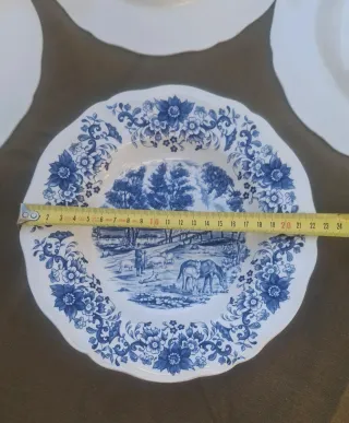 Set 5 Platos Soperos Franceses Porcelana Azul