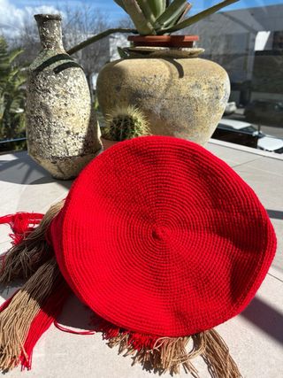 Bolso Wayuu Colombiano Rojo y Beige