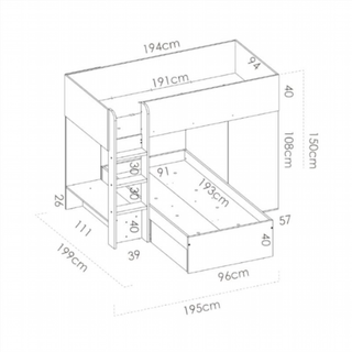 Cama Tren Move 2 Cajones 1 Armario. Natural/Grafi