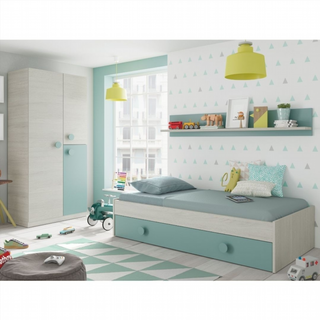 Cama Juvenil Nido. Blanco Alpes/Verde Acqua