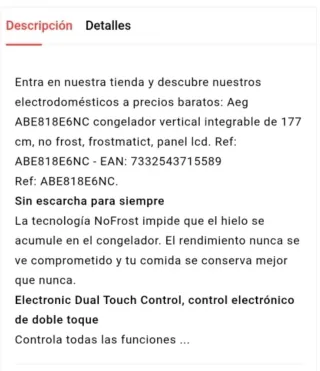 Congelador Vertical AEG ABE818E6NC no frost