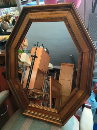 Espejo Octagonal Marco Madera Dorado