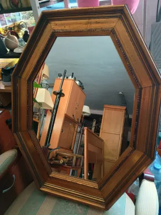 Espejo Octagonal Marco Madera Dorado
