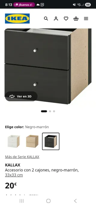 Kallax 2 cajones negro-marrón 33x33 cm