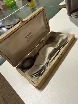 Cubierto alpaca antiguo con caja