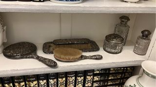 Juego Tocador Antiguo Alpaca y Cristal