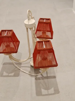 Lámpara de techo 3 pantallas tela y metal