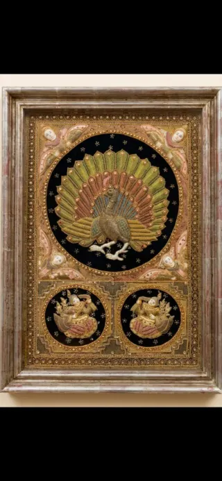 Arte bordado pavo real y ángeles