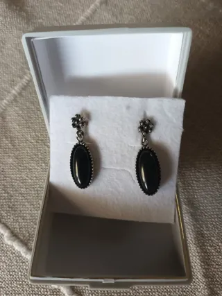 Pendientes Plata Ley Ovalados Negro