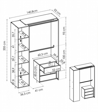 Kit Vestidor con Cortina 3 Cajones. Blanco