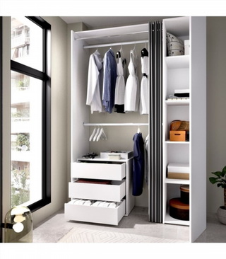 Kit Vestidor con Cortina 3 Cajones. Blanco