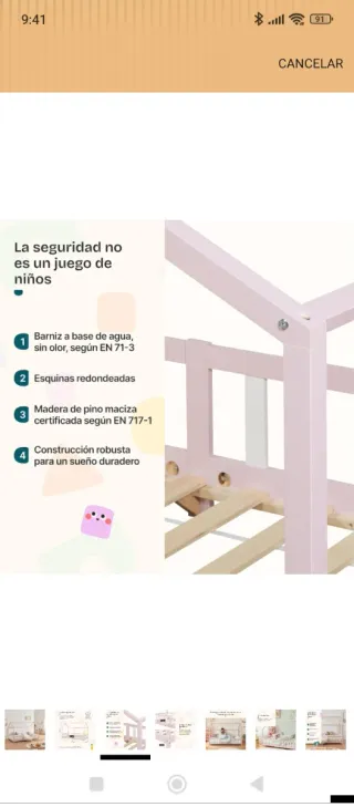 Cama Infantil Madera Pino 90x200cm