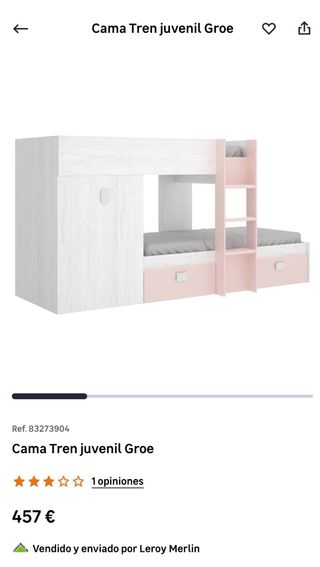 Cama tren juvenil rosa y blanca