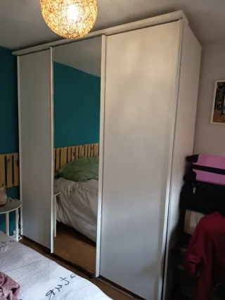 Armario 3 puertas madera y tela