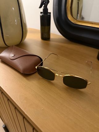 Gafas Ray-Ban Rectangulares Lentes Verdes Dorado