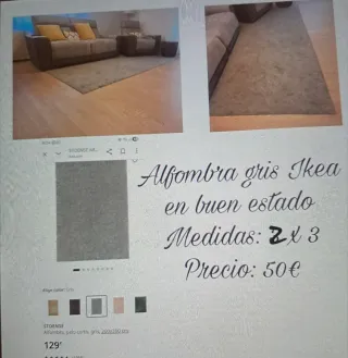 Alfombra gris Ikea 2x3m