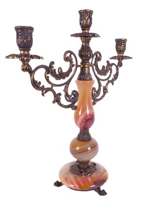 Candelabro Vintage Bronce y Ónix 3 Brazos