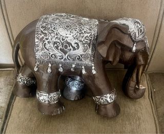 Elefante Decorativo Cerámica Marrón y Plata