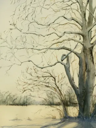 Lámina acuarela paisaje invierno