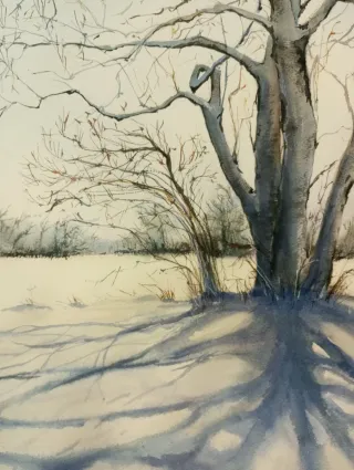 Lámina acuarela paisaje invierno