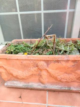 Jardinera de terracota con relieve