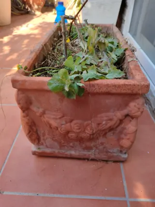 Jardinera de terracota con relieve