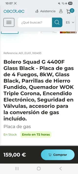 Placa de gas Cecotec 4 fuegos a estrenar