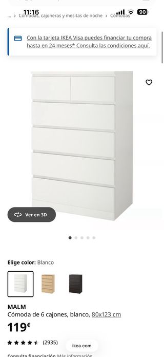 Cómoda Malm 6 cajones Ikea Blanca