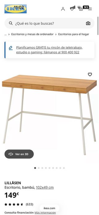 Escritorio Ikea Lillasen Madera y Metal