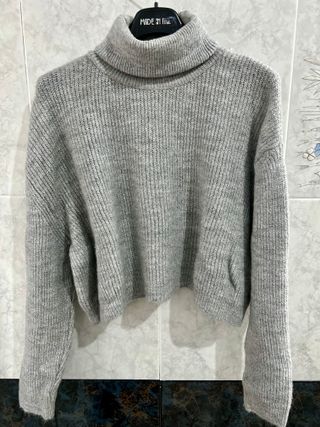 Jersey de punto cuello alto gris