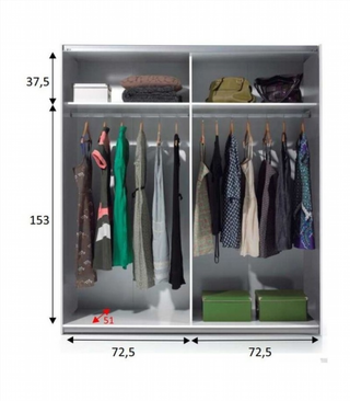 Armario150 X 200 X 60 Cm 2 Puertas Correderas. Bl